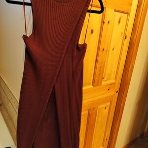 Guess Asymmetrical Ribbed Brown Dress